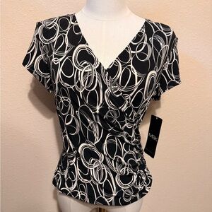 Vintage MSK Black and White Swirl Patterned Women's Shoulder Pads Top